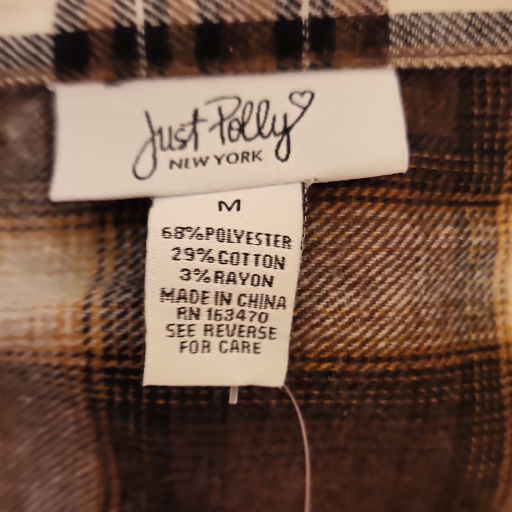 Just Polly New York Plaid Shirt New With Tags Sz M